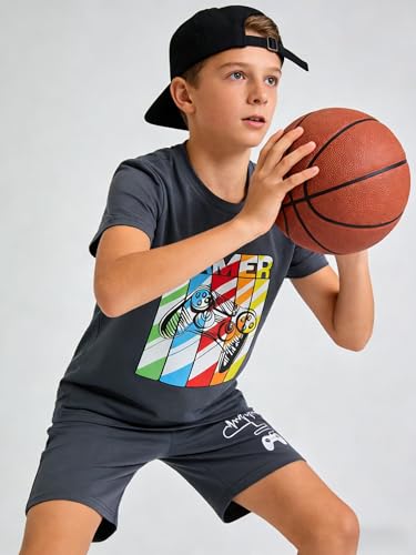 Image of Cakaner Tween Boys Summer Clothes 2 Piece Short Sleeve Graphic T-Shirt and Shorts Casual Outfit Set Size 7-14