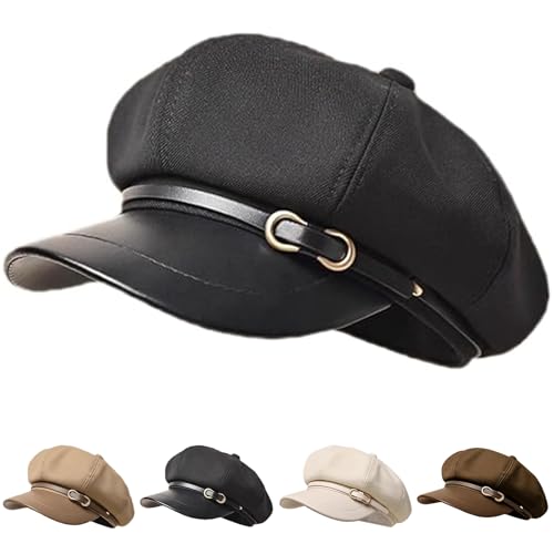Busnos Newsboy Hats for Women and Men Beret Women's Hats & Caps Fall and Winter Womens Hat Black y2k Hat Women's Octagonal Newsboy Cap for Men Ladies Black Coraline Caps Fashion