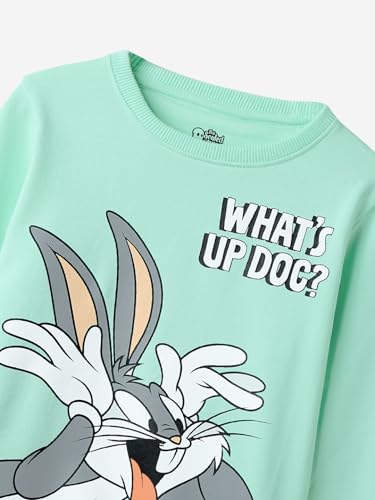 Image of The Souled Store Looney Tunes: What's Up Doc Boys Round Neck Long Sleeve Blue Graphic Print Regular Fit Sweatshirts Sweatshirts Pullovers Graphic Printed Color Sportswear Casual Warm Cozy