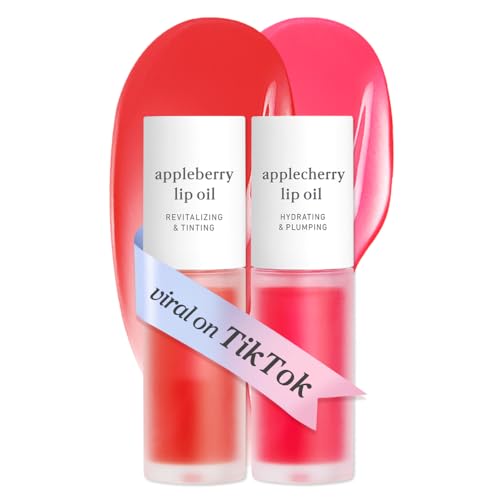 Image of NOONI Korean Lip Oil Set - Appleberry & Applecherry | Long-Lasting, Moisturizing, Plumping, Revitalizing for Dry Lips, Waterproof, No Peel Off, Stocking Stuffers, lip plumper 0.12 FL Oz x 2ea
