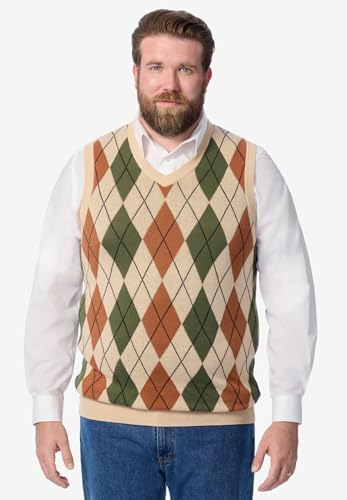 KingSize Men's Big & Tall V-Neck Argyle Sweater Vest - 8XL, Beige Diamond4
