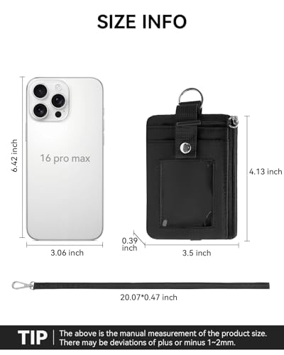 Image of BOSTANTEN Small Wallet RFID, Minimalist Zip ID Case Wallet with Lanyard Keychain, Water Resistant Card Wallets for Women & Men, Black
