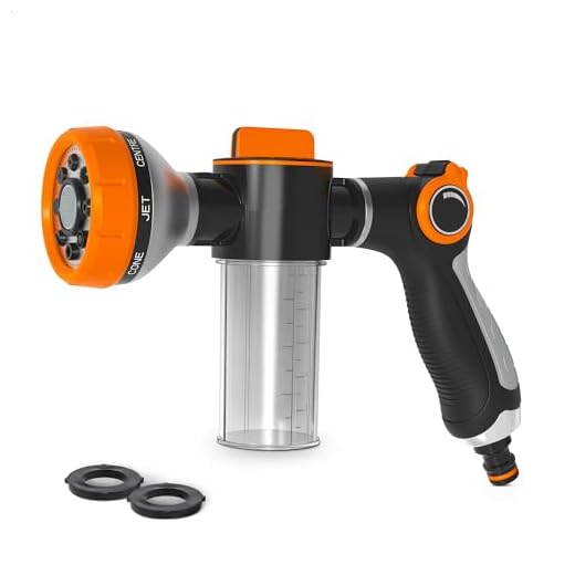 Car Wash High Pressure Garden Hose Nozzle with Soap Dispenser – Heavy Duty Soap Sprayer Hose Attachment for Pet Bathing & Lawn Watering, 8 Spray Patterns, 3.5 Oz Capacity, Ergonomic Grip