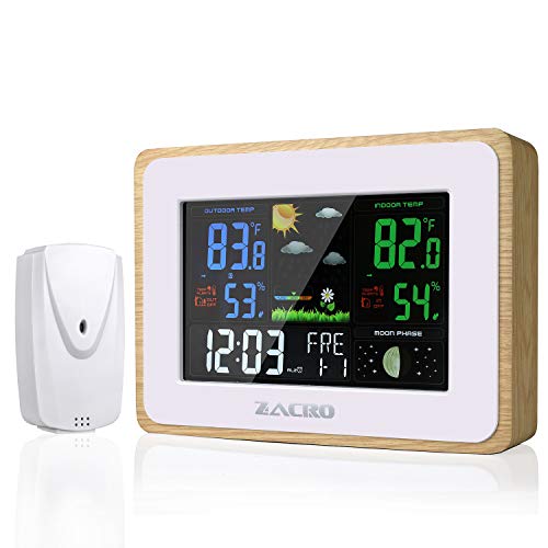 Zacro Digital Weather Station Indoor Outdoor Color Forecast Station with Alarm Temperature/Humidity/Barometric/Forecast/Moon Phase/Alarm Clock Home and Office with Sensor