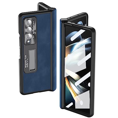 Étui pour Samsung Galaxy Z Fold 5 idéal en voyage avec béquille et cuir nappa bleu
