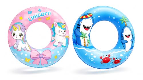 Image of Summer Unicorn Kids Inflatable Swim Ring, Blue Shark Pool Float Tube 1 PCS 70 CM (Multi Design)