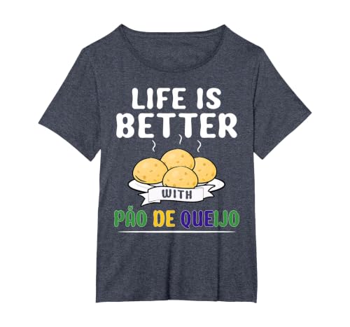 Pao de Queijo Flour Pan Lovers Brazilian Food Pao De Queijo T-Shirt, Women's Plus, Heather Blue, 4X