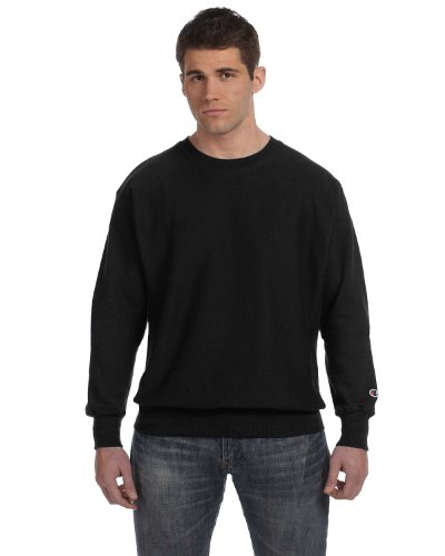 Champion Men's Men' Reverse Weave Fleece Crew, Black, Large