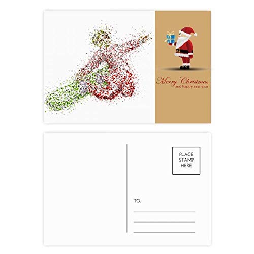 Cartes postales sports d'hiver lot de 20 avec dessin aquarelle Père Noël pour vœux