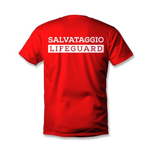 Maglietta Bagnino Salvataggio - T-Shirt Rossa Uomo/Donna - 100% Traspirante - Resistente al Lavaggio - Varie Taglie Disponibili (IT, Testo, L, Regular, Regular)