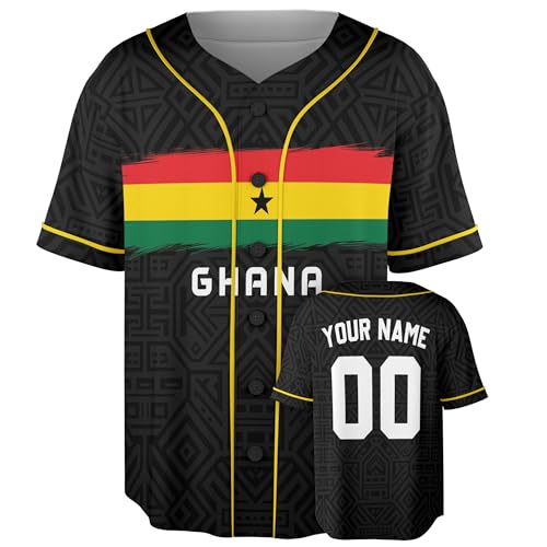 Custom Ghana Baseball Jersey - Camiseta deportiva personalizada con orgullo ghanés con nombre y número miniatura 1