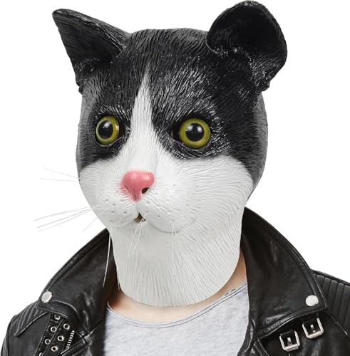 shayulajiao Realistic Full Head Cat Mask - Novelty Funny Latex Animal Mask for Halloween Costume Cosplay Party Props for Unisex Breathable