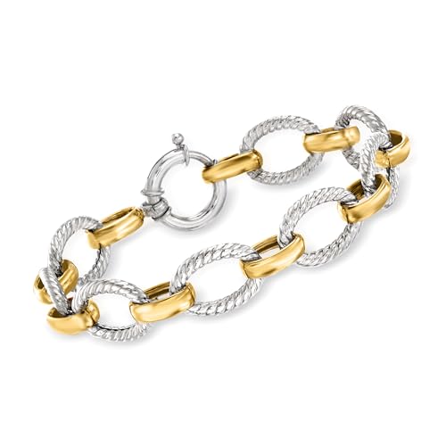 Ross-Simons Sterling Silver and 18kt Gold Over Sterling Silver Twisted-Oval Link Bracelet