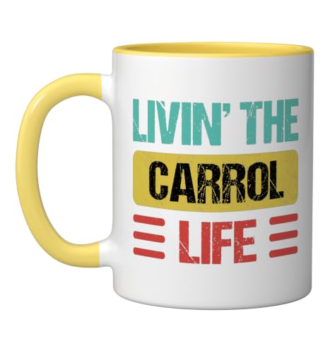 Carrol Name Ceramic Mug, Yellow/White