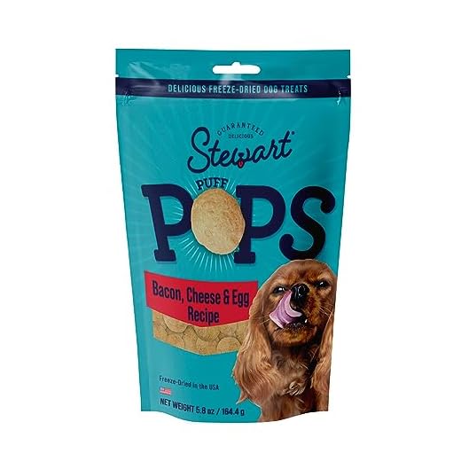 Stewart Freeze Dried Dog Treats, PuffPops Bacon Treats for Dogs, Made in USA with Real Bacon, Natural, Limited Ingredient Bacon Dog Treats, Bacon, Egg and Cheese Recipe, 5.8 Ounces, Resealable Pouch