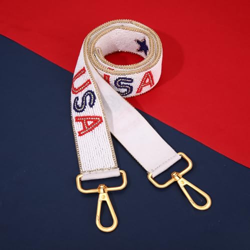 Image of NVENF Beaded 4th of July Purse Strap USA Purse Strap Replacement Red White and Blue Patriotic Crossbody Shoulder Bag Straps 4th of July Outfits (Style A)