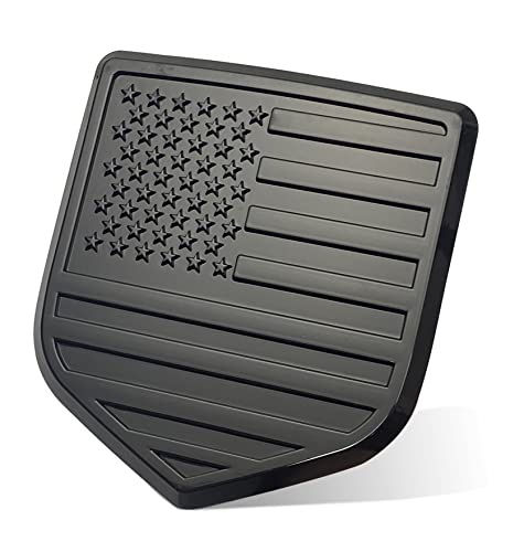 Image of American Flag Emblem Decal Badge Compatible with Dodge Ram 1500 /2500 /3500 (2009-2018, American Flag) (Black)