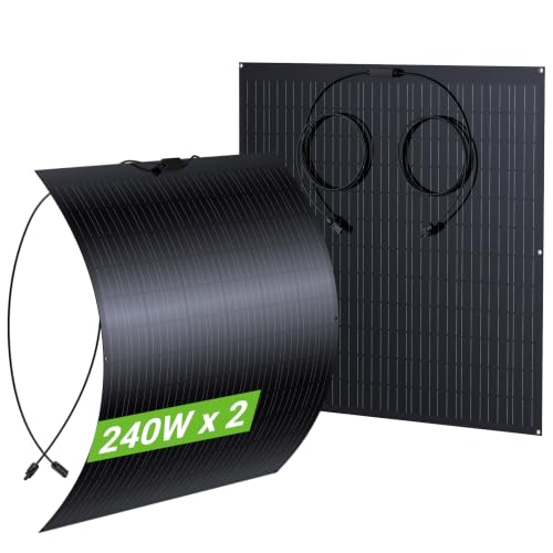 HAPDOOP 480W Flexibel Solarpanel 2 x 240W Flexibles Solarmodule IP67 23 5% Umwandlung Photovoltaik Panel Balkonkraftwerk Solarzelle Ideal für Wohnmobil Boot Balkon Camper Gartenhaus Dach