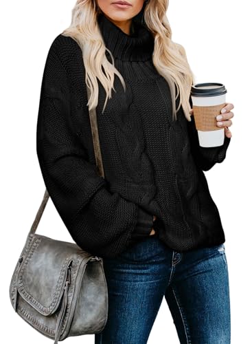 Image of Dokotoo Womens 2026 Winter Fall Solid Turtleneck High Neck Balloon Long Sleeve Sweaters Pullover Outerwear