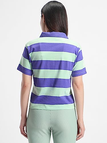 Image of Bewakoof Women's 100% Cotton Striped Regular Fit Half Sleeve Polo T-Shirt | Cotton Tshirt for Woman | Casual wear | Streetwear
