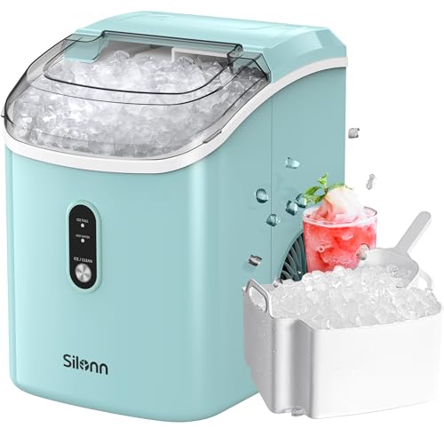 Nugget Countertop Ice Maker, Silonn Chewable Pellet Ice Machine with Self-Cleaning Function, 33lbs/24H, Portable Ice Makers for Home, Kitchen, Office, Stainless Steel