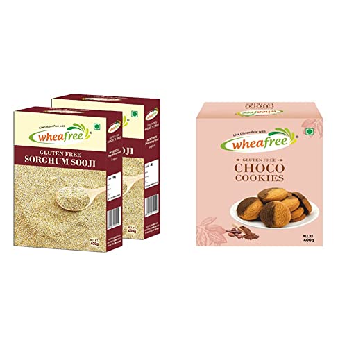 Image of Wheafree Gluten Free Sorghum Sooji (Pack of 2 x 400g Each) & Wheafree Gluten Free Choco Cookies 400g | | Tasty, Crunchy and Chocolate Flavoured Cookies | Best Teatime Snacks