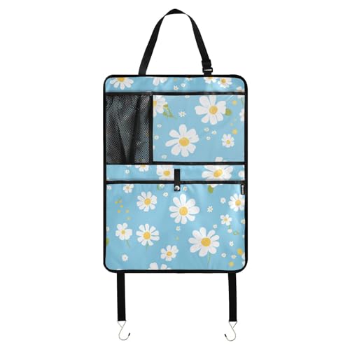 Simple Blue Daisy - Protector de asiento trasero con tablet para colgar en el coche, organizador para niños