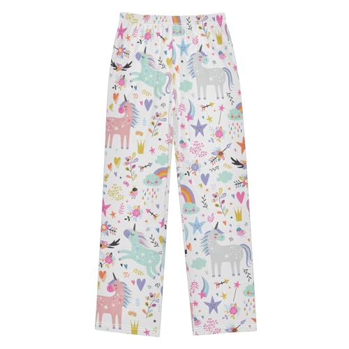 Boys' Pants Cute Unicorn White Floral Pattern Long Bottoms Jogger Pants Elastic Waist Trousers with Pockets S-XL