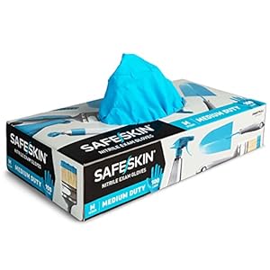 SAFESKIN Nitrile Disposable Gloves, Medium Duty, Medium Size, Powder-Free – For Food Handling, First Aid, Cleaning, Gardening, Crafting – Exam Gloves, 100-Count