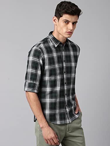 Image of Dennis Lingo Men's Slim Fit Checkered Casual Shirt (Green)