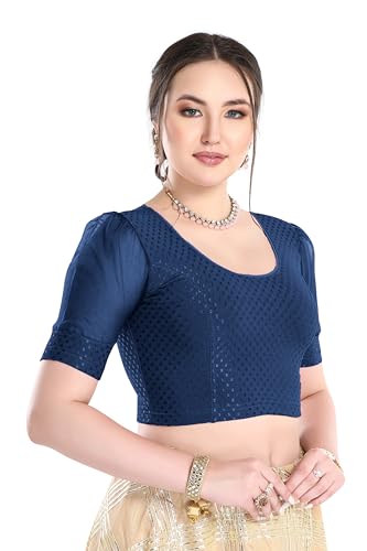 Image of FINESTFIT Stay On Trend Fashion 100% Cotton Readymade Blouses for Women,Round Neckline with Organza Balloon Sleeves.
