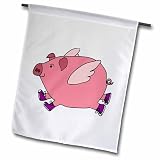 3dRose fl_196225_1 Funny Flying Pig in Purple Sneakers Garden Flag, 12 by 18-Inch