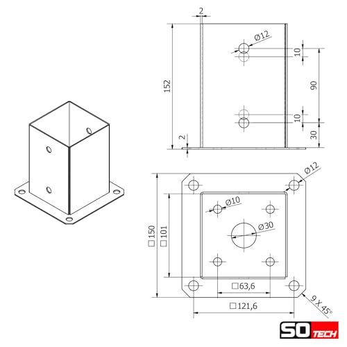 Anclaje al suelo cuadrado SOTECH de acero galvanizado en caliente para postes de madera 8