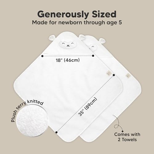 Image of KeaBabies Hooded Baby Towel for Newborn, Baby Bath Towels 2pk (Lamb, 35x35)