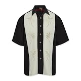 Picture of Bamboo Cay Mens Pacific Paneled Palms Tropical Style Embroidered Camp Shirt (XXX-Large, Black)