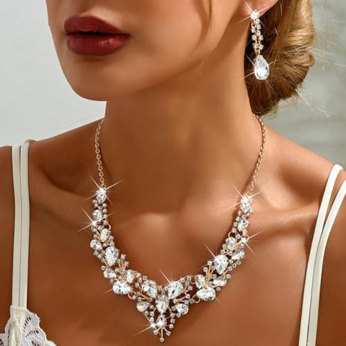 Image of Shining Diva Fashion Stylish Design Fancy Crystal Necklace Jewellery Set for Women | Trendy Celebrity Inspired Jewellery