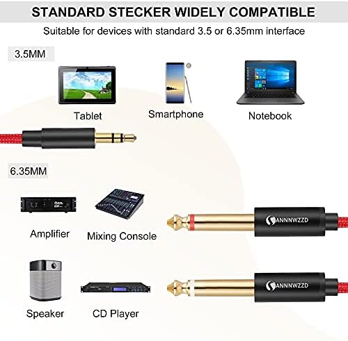 ANNNWZZD Kabel audio TRS na Dual 6,35 mm Mono Y audio, podwójna wtyczka jack 6,35 TS na 3,5 TRS kabel rozdzielający audio, kabel instrumentalny z plecionką nylonową do interfejsów cyfrowych (2 m)