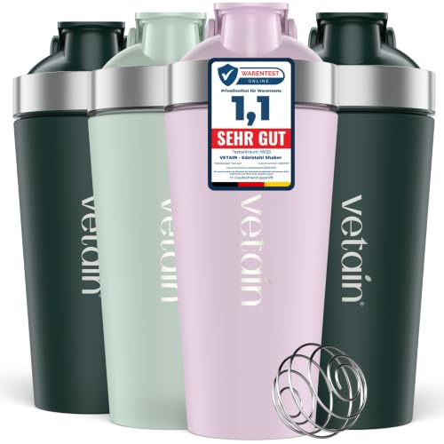 VETAIN Protein Shaker 700ml - 100% Auslaufsicher - Premium Edelstahl Shaker mit Mixball - Außen gravierte Messskala - Frei von BPA & DEHP - Robust & langlebig - Ideal für Fitness Gym - Rosa