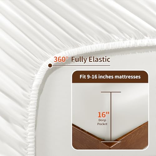 LBRO2M 100% Mulberry Silk Satin Sheets Set Queen Size Silk Fitted Sheet16 Deep Pocket Cool Bedding Sheet 4 Piece Wrinkle Resistant (Queen, White) - Image 3