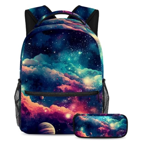 Sac à dos galaxie colorée pour la rentrée scolaire des enfants avec sa trousse assortie Large
