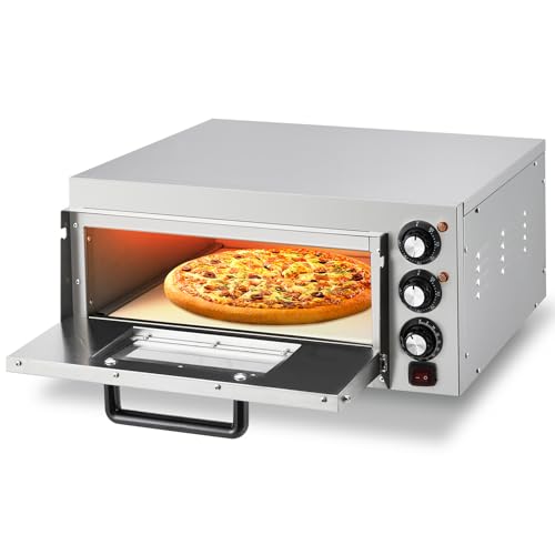 Electric Pizza Oven 14 inch Countertop Pizza Maker with Pizza Stone and Handle, Visual Viewing Window, Timer & Temp Control, Stainless Steel Pizza Cooker for Home Kitchen & Commercial