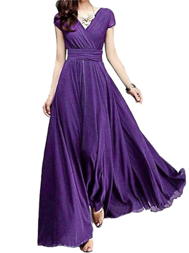 Ruereuu Vestido de gasa para mujer, con cuello en V, color liso, bohemio, sin mangas, para fiesta, 11111, L