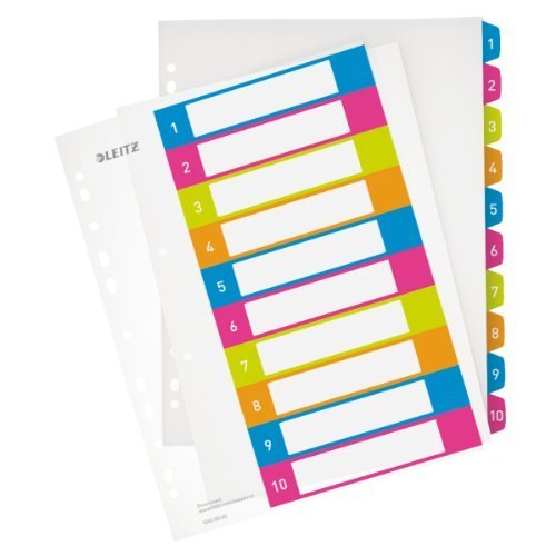 Leitz 12430000 WOW Zahlen Plastikregister 1-10, A4, 10 Blatt, PP, farbig (5er Spar-Pack)