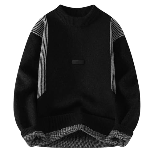 Vekewsap Jersey de punto para hombre, suave, térmico, de invierno, adolescentes, jóvenes, jersey de trabajo, jersey de punto, jersey de punto, jersey informal, transpirable, Negro , L