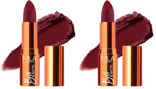 Image of Mila Beaute Bold & Matte Long-Lasting Lipstick | Highly Pigmented Soft Matte Finish | Lightweight & Hydrating with Jojoba Oil | Shade - (End Of Story 4.2g) (Pack of 2)