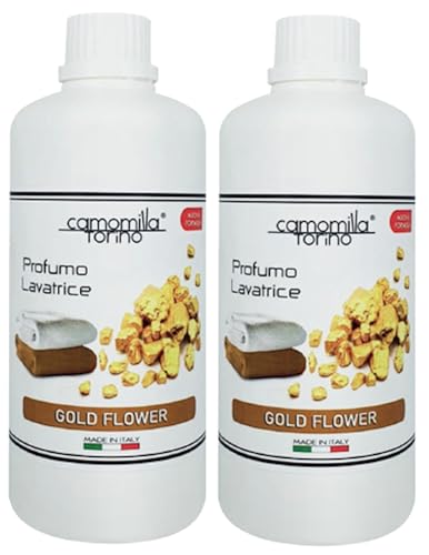Lot de 2 parfums concentrés pour linge de lit à linge 500 ml. Preziosa Gold Flower. Camomille Turin Italie.