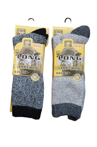 HAJRA® Calcetines de lana merino resistentes para hombre, actividades de invierno al aire libre, senderismo, deportes, entrenamiento y trabajo en -25 °C, actividades, 2,4 tog, talla 6 a 11., Mezcla de