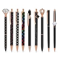 9 Bolígrafos De Metal Con Diamantes Para Diario, Tinta Negra, Retráctil, Con Purpurina, Para Mujer, Escuela, Boda, Oficina, Computadora, Suministros Para El Hogar (oro Rosa