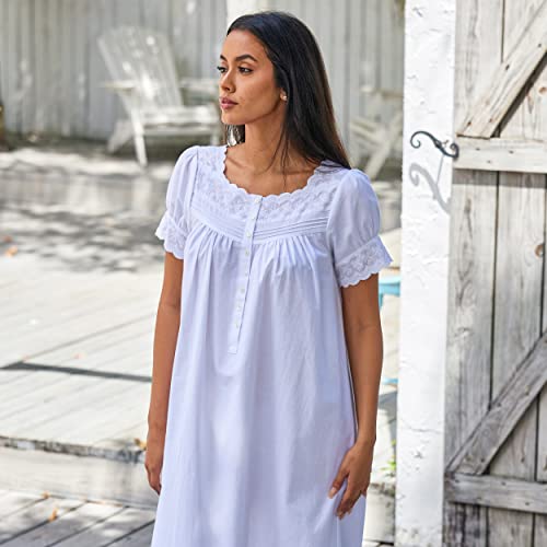 Alexander Del Rossa White Cotton Nightgowns for Women, Summer Nightgowns for Women Soft Cotton4