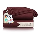 Blumtal Fleecedecke, 150 x 200 cm, dunkelrot, Öko-TEX®, Decke für Sofa, Cocooning, Fleecedecke, dick, flauschig, weich & warm, Premium Qualität